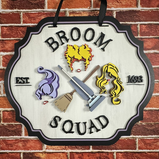 Broom Squad Door Hanger – Halloween Witch Decor for Front Door or Porch