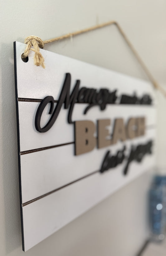"Memories Made at the Beach Last Forever" β Handmade Laser-Cut Wall Sign (24" x 12")