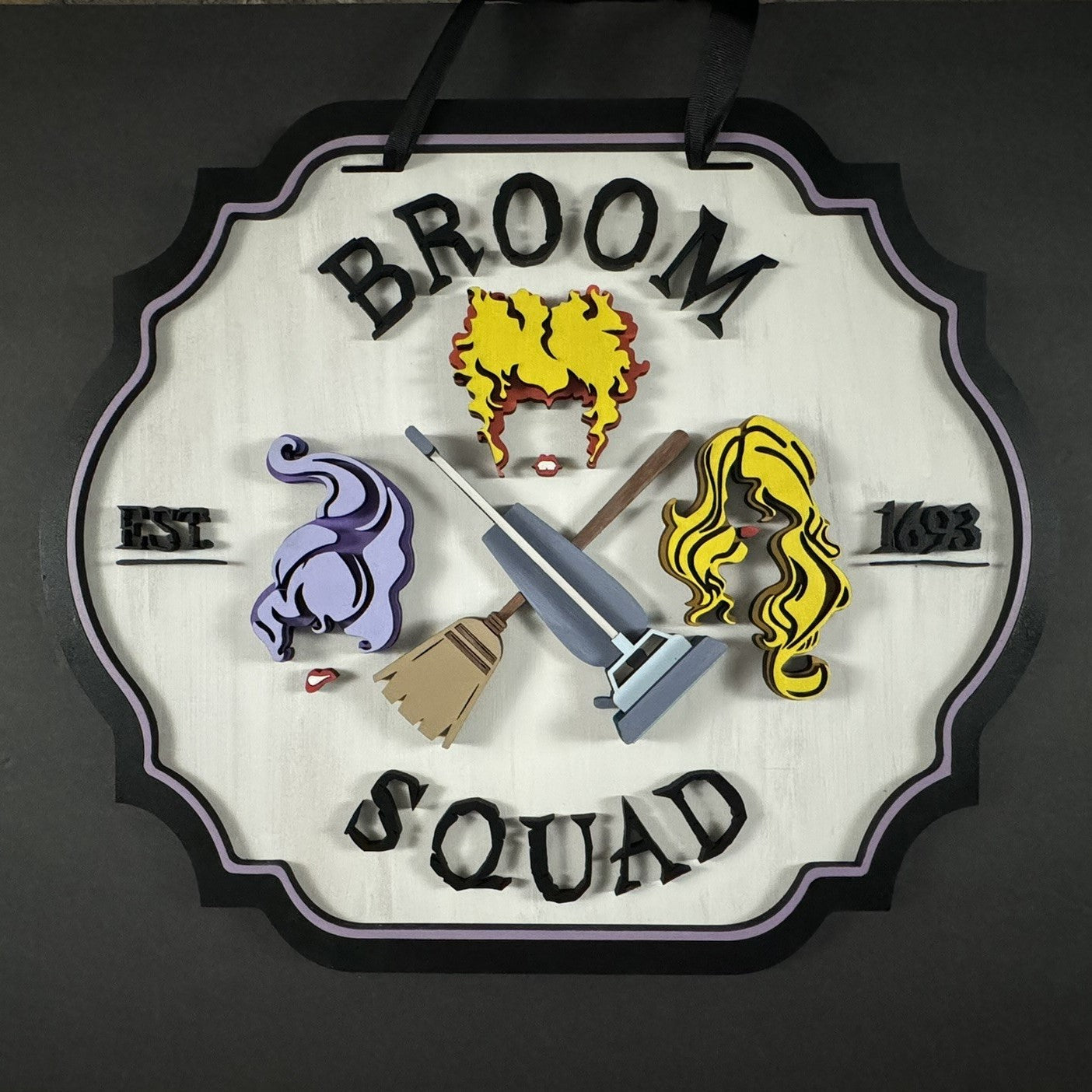 Broom Squad Door Hanger – Halloween Witch Decor for Front Door or Porch