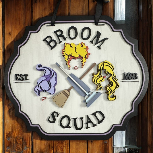 Broom Squad Door Hanger – Halloween Witch Decor for Front Door or Porch