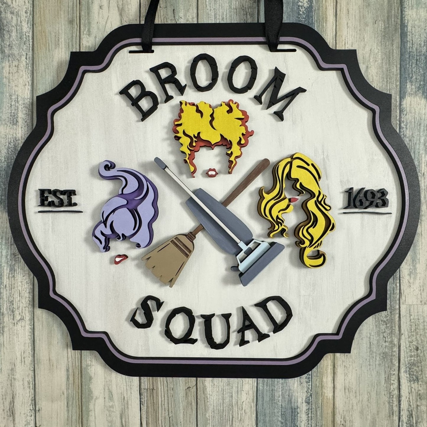 Broom Squad Door Hanger – Halloween Witch Decor for Front Door or Porch