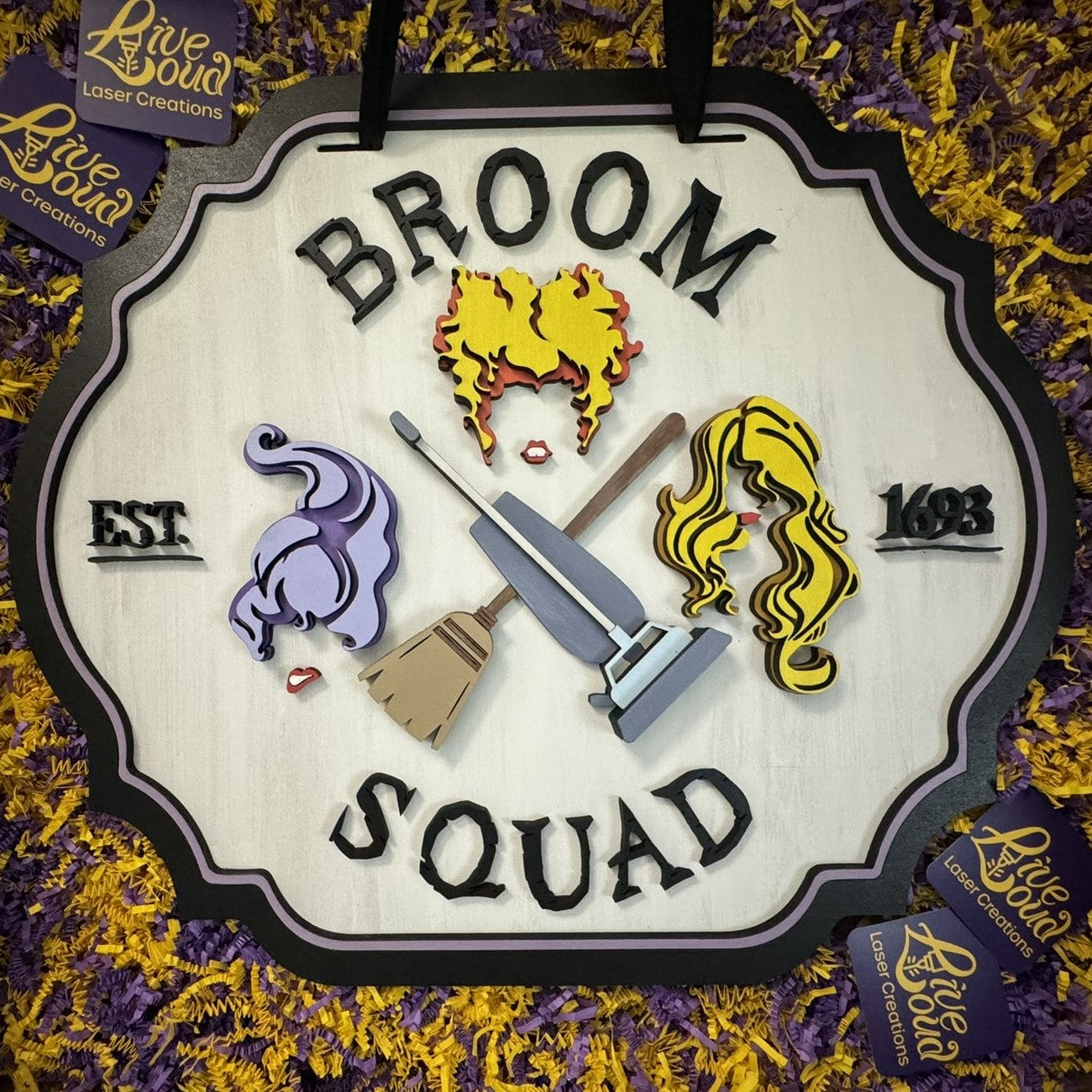 Broom Squad Door Hanger – Halloween Witch Decor for Front Door or Porch