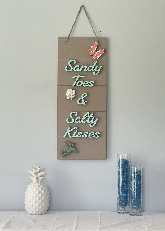 "Sandy Toes & Salty Kisses" – Handmade Coastal Wall Sign (24" x 10")