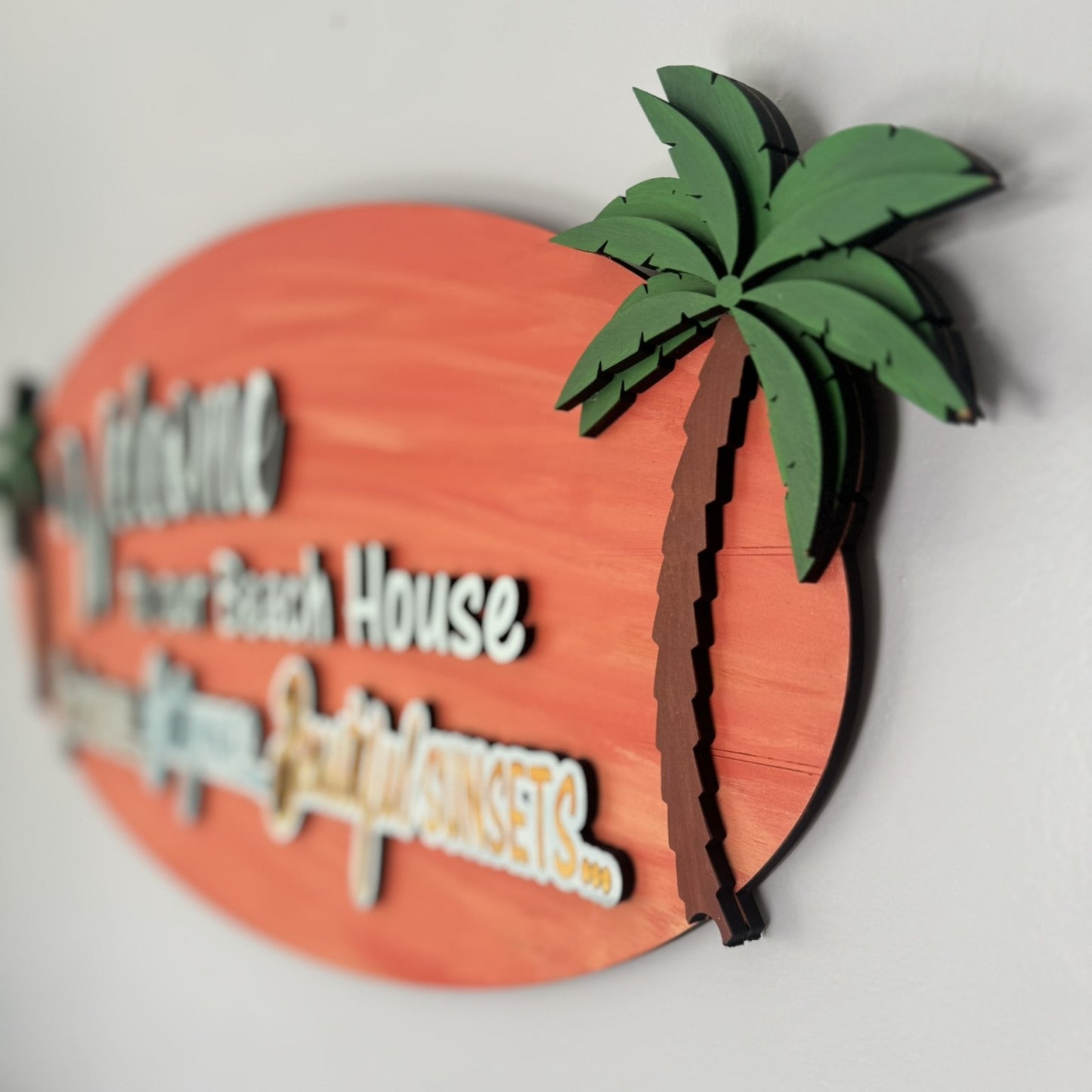 "Welcome to Our Beach House" – Hand Painted Surfboard-Style Wall Sign (25" x 12")