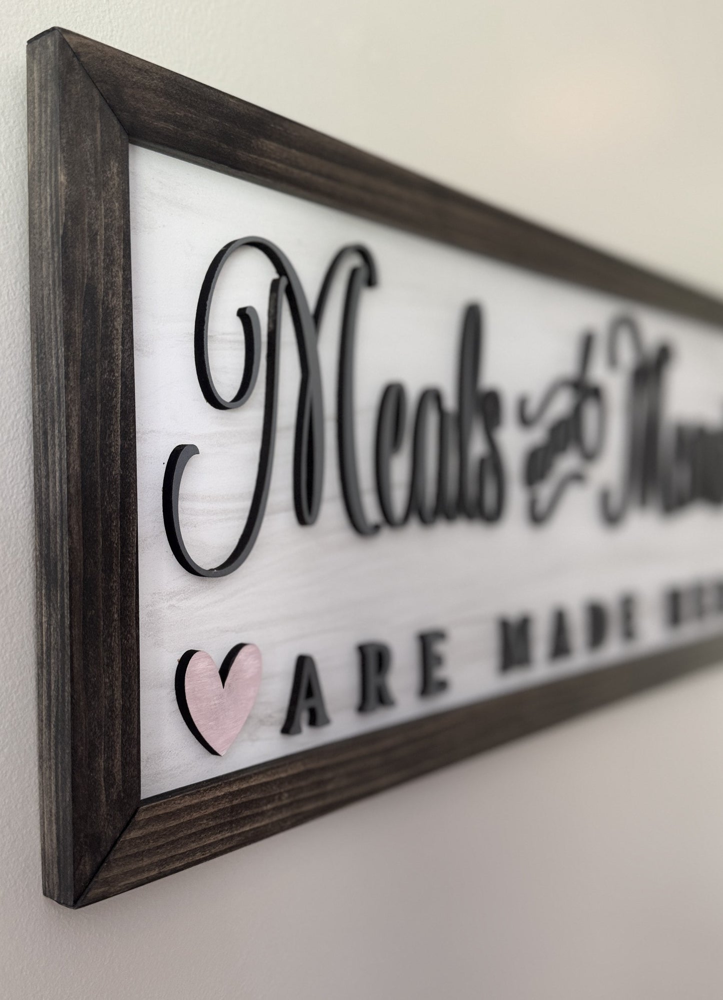 "Meals and Memories Are Made Here" – Handcrafted Framed Kitchen Wall Sign (27.5" x 10.5")