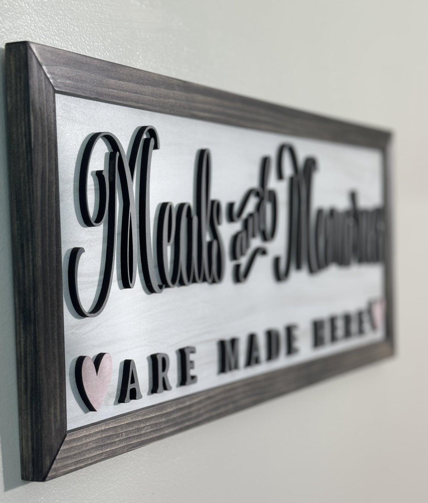 "Meals and Memories Are Made Here" – Handcrafted Framed Kitchen Wall Sign (27.5" x 10.5")