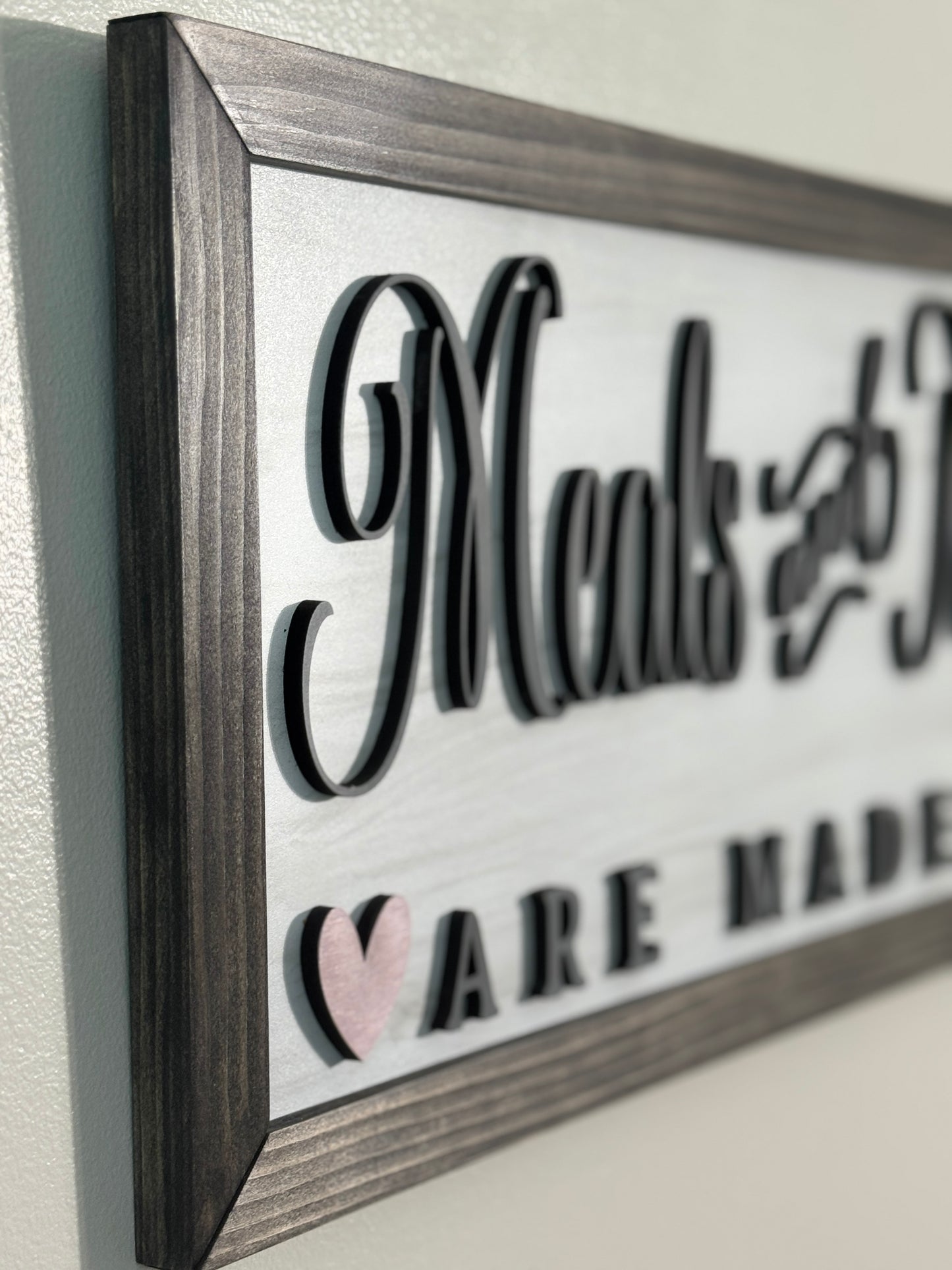"Meals and Memories Are Made Here" – Handcrafted Framed Kitchen Wall Sign (27.5" x 10.5")