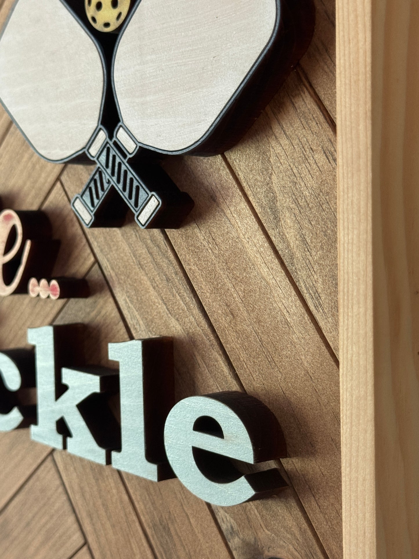 "Beach Please... Let's Pickle" – Handmade Pickleball Wall Sign with Pine Herringbone Backer (24.5" x 12.5")