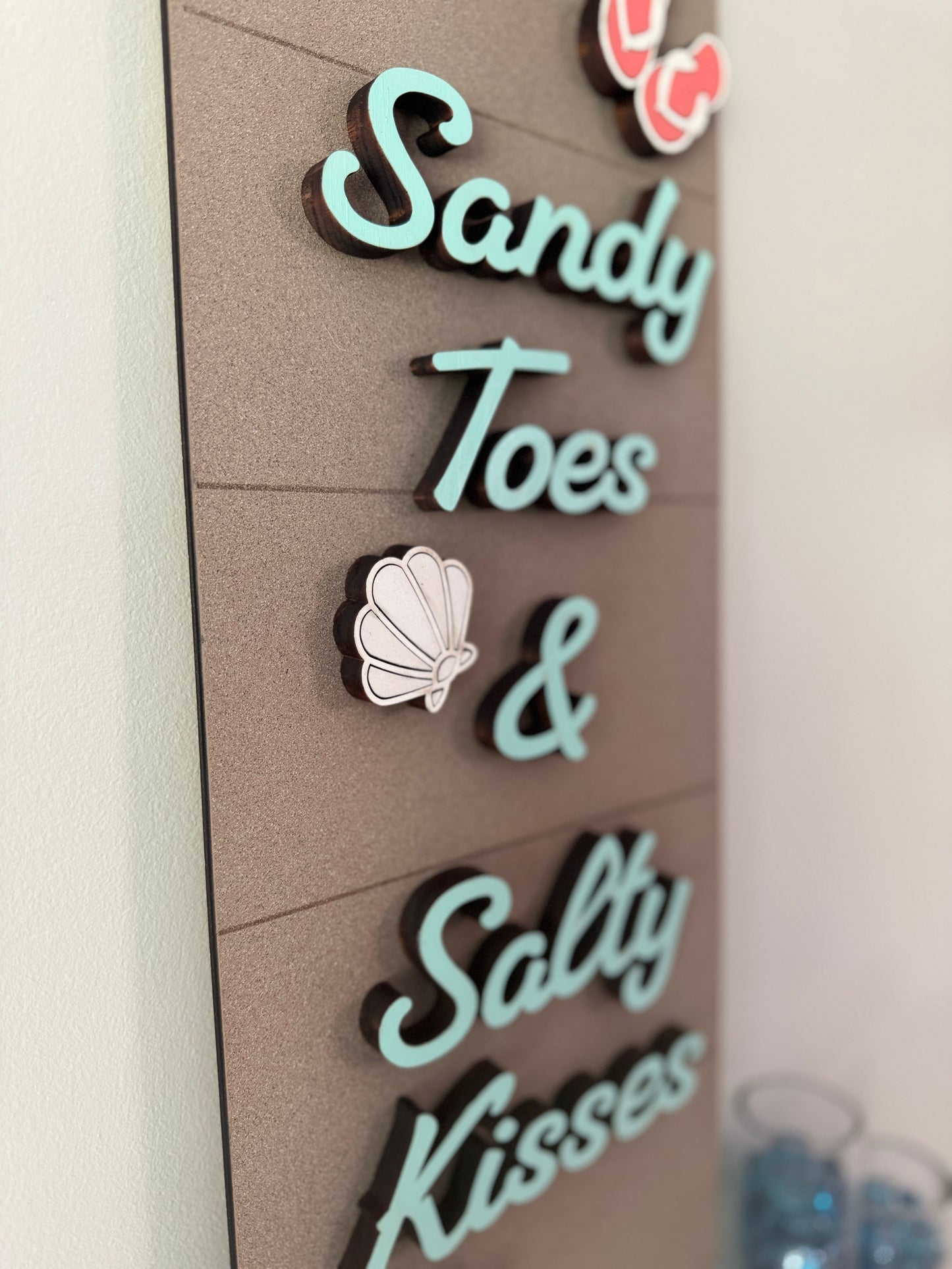 "Sandy Toes & Salty Kisses" – Handmade Coastal Wall Sign (24" x 10")