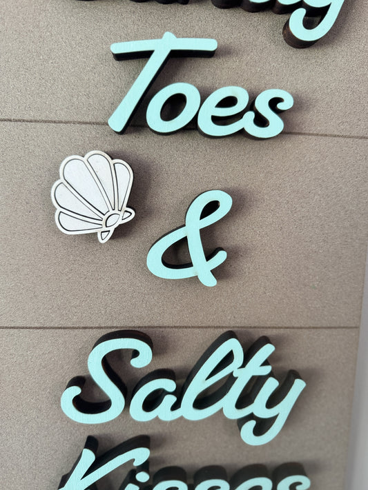 "Sandy Toes & Salty Kisses" – Handmade Coastal Wall Sign (24" x 10")