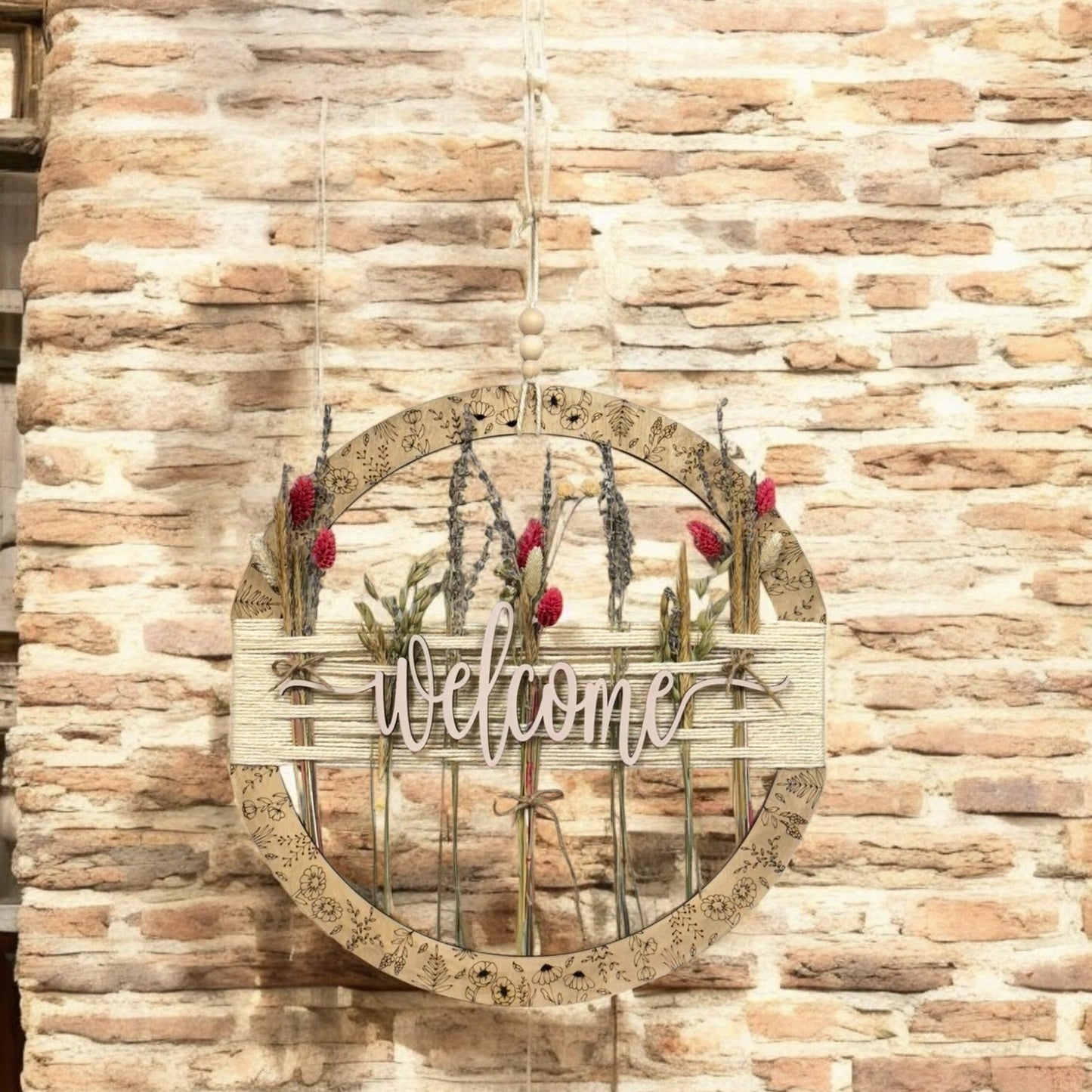 Welcome Door hanger with dried Wild Flowers