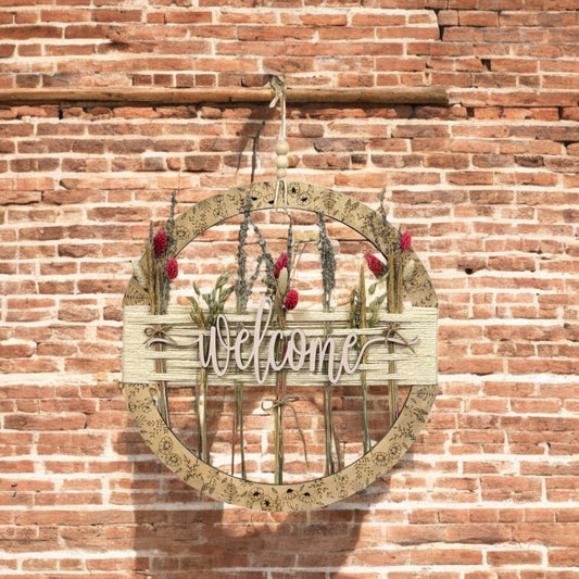 Welcome Door hanger with dried Wild Flowers